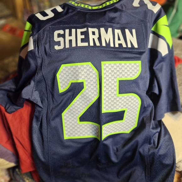 Nike Seattle Seahawks 25 Richard Sherman Navy Blue Team Color Jersey - M - Picture 3 of 9